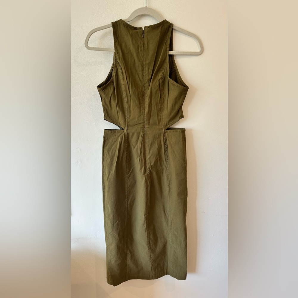 NWT BY ANTHROPOLOGIE SLEEVELESS CUTOUT SLIM MIDI DRESS OLIVE GREEN - Picture 6 of 8
